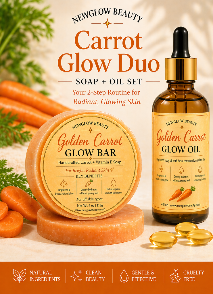NEWGLOW Golden Carrot Glow Duo – Brightening Soap & Hydrating Body Oil for Radiant Skin