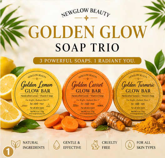 NEWGLOW Soap Trio – Brightening Lemon, Nourishing Carrot &amp; Turmeric Glow Bars (3-Pack)