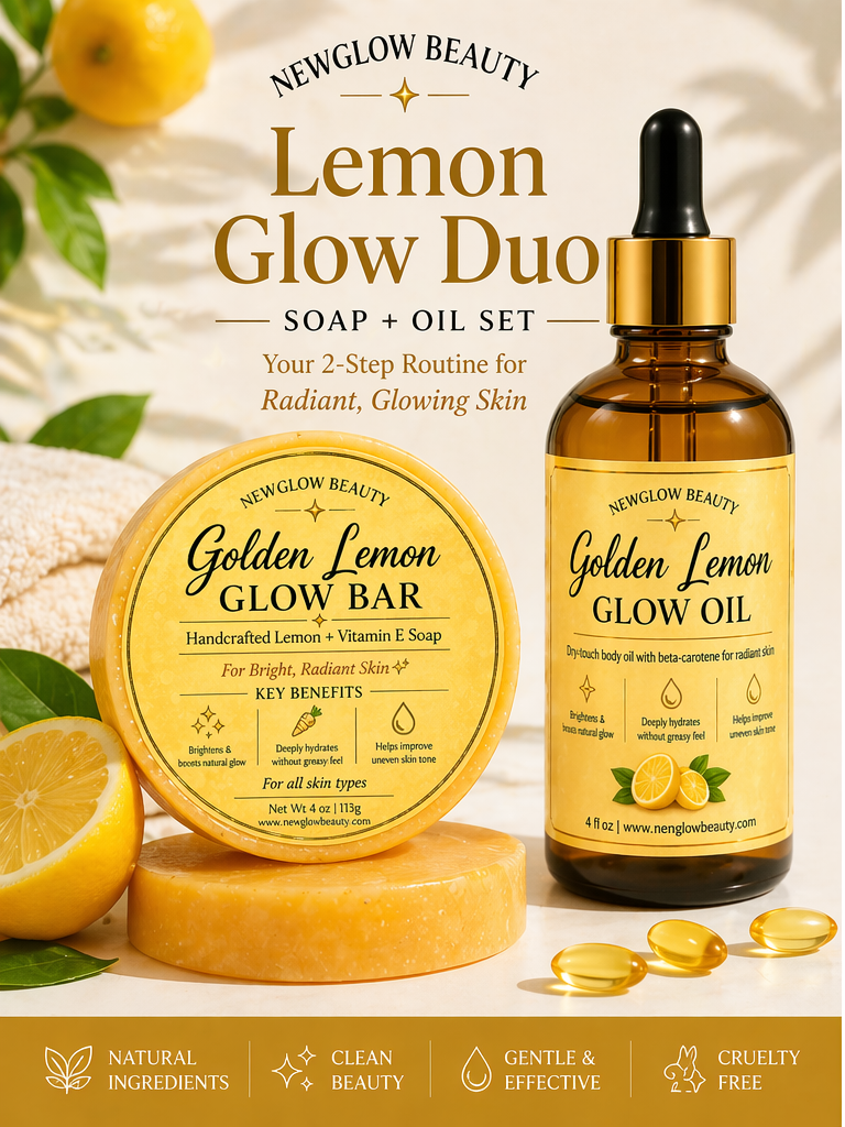 NEWGLOW Golden Lemon Glow Duo – Brightening Soap & Body Oil for Smooth, Radiant Skin