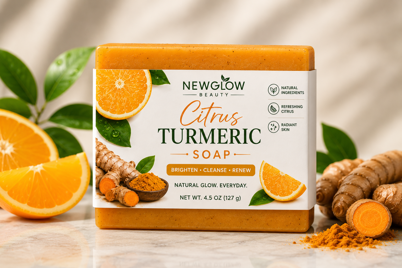 NEWGLOW Citrus Turmeric Soap – Brightening & Cleansing Glow Bar