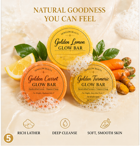 NEWGLOW Soap Trio – Brightening Lemon, Nourishing Carrot &amp; Turmeric Glow Bars (3-Pack)