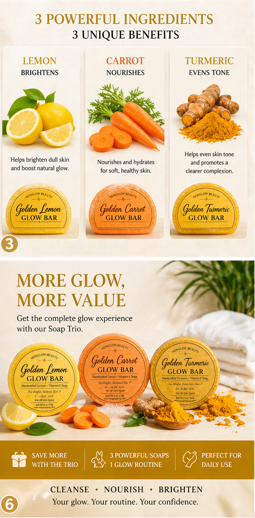 NEWGLOW Soap Trio – Brightening Lemon, Nourishing Carrot &amp; Turmeric Glow Bars (3-Pack)