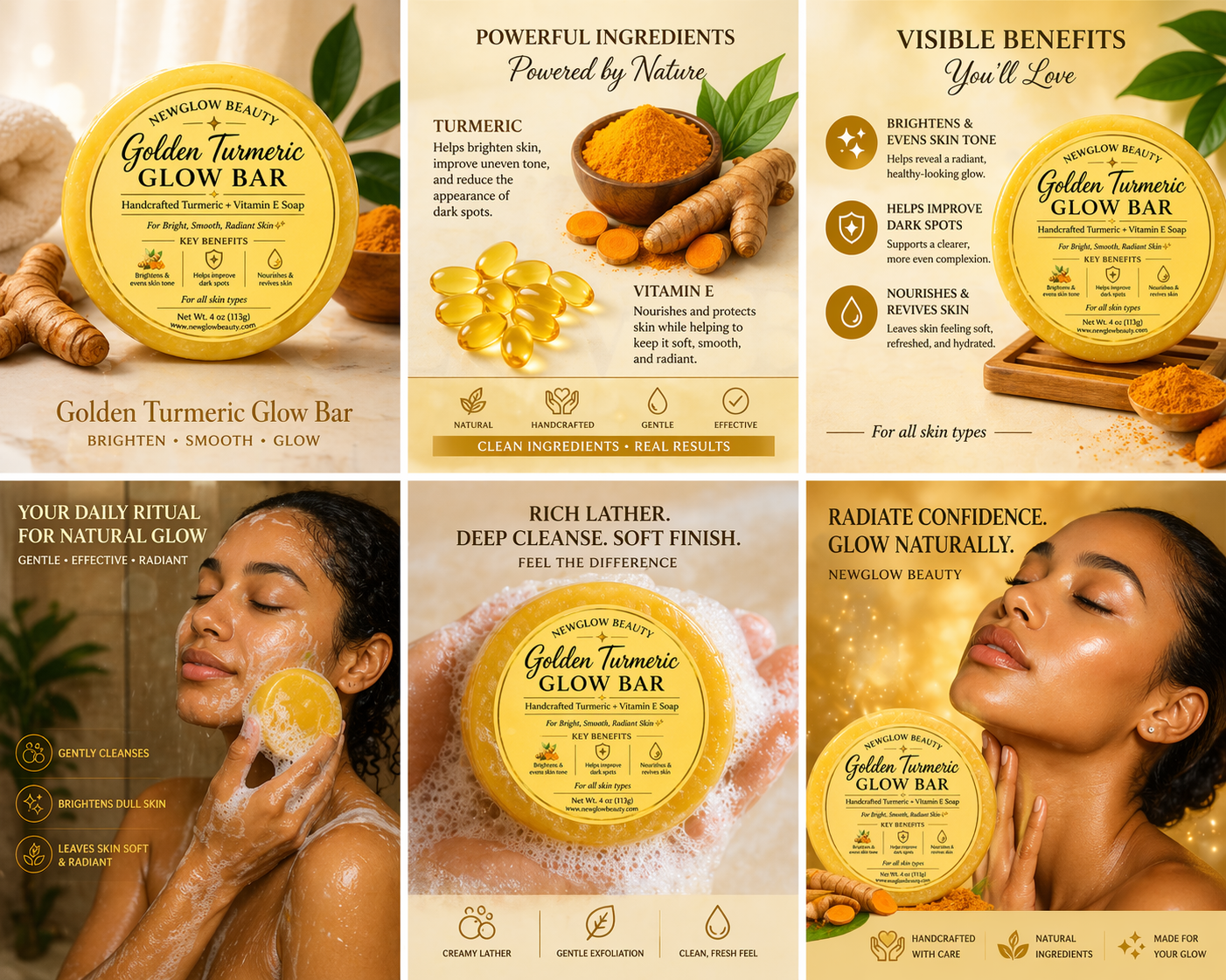 NEWGLOW Soap Trio – Brightening Lemon, Nourishing Carrot &amp; Turmeric Glow Bars (3-Pack)
