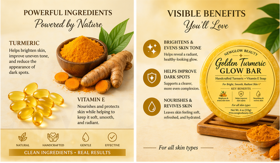 NEWGLOW Golden Turmeric Glow Bar – Turmeric & Vitamin E Brightening Soap (4 oz)