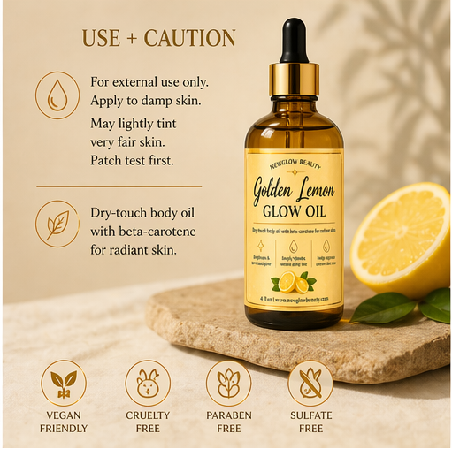 NEWGLOW Golden Lemon Glow Oil – Brightening & Hydrating Body Oil (4 oz)