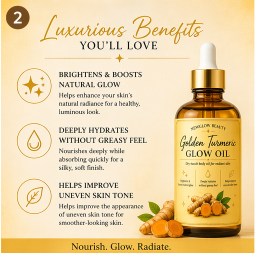 NEWGLOW Golden Turmeric Glow Oil – Lightweight Body Oil for Radiant, Smooth & Hydrated Skin
