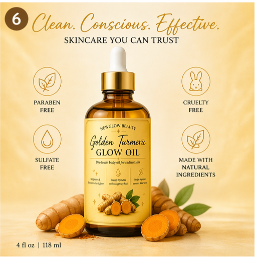 NEWGLOW Golden Turmeric Glow Oil – Lightweight Body Oil for Radiant, Smooth & Hydrated Skin