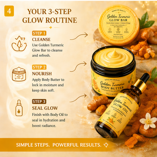 Golden Trio Glow Set | Soap, Body Butter & Glow Oil | Lemon, Carrot & Turmeric | 3-Step Radiant Skin Routine