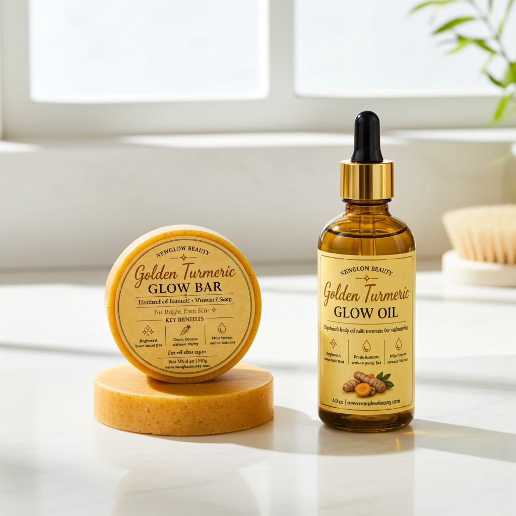 NEWGLOW Golden Turmeric Glow Duo – Brightening Soap & Hydrating Oil for Even, Radiant Skin