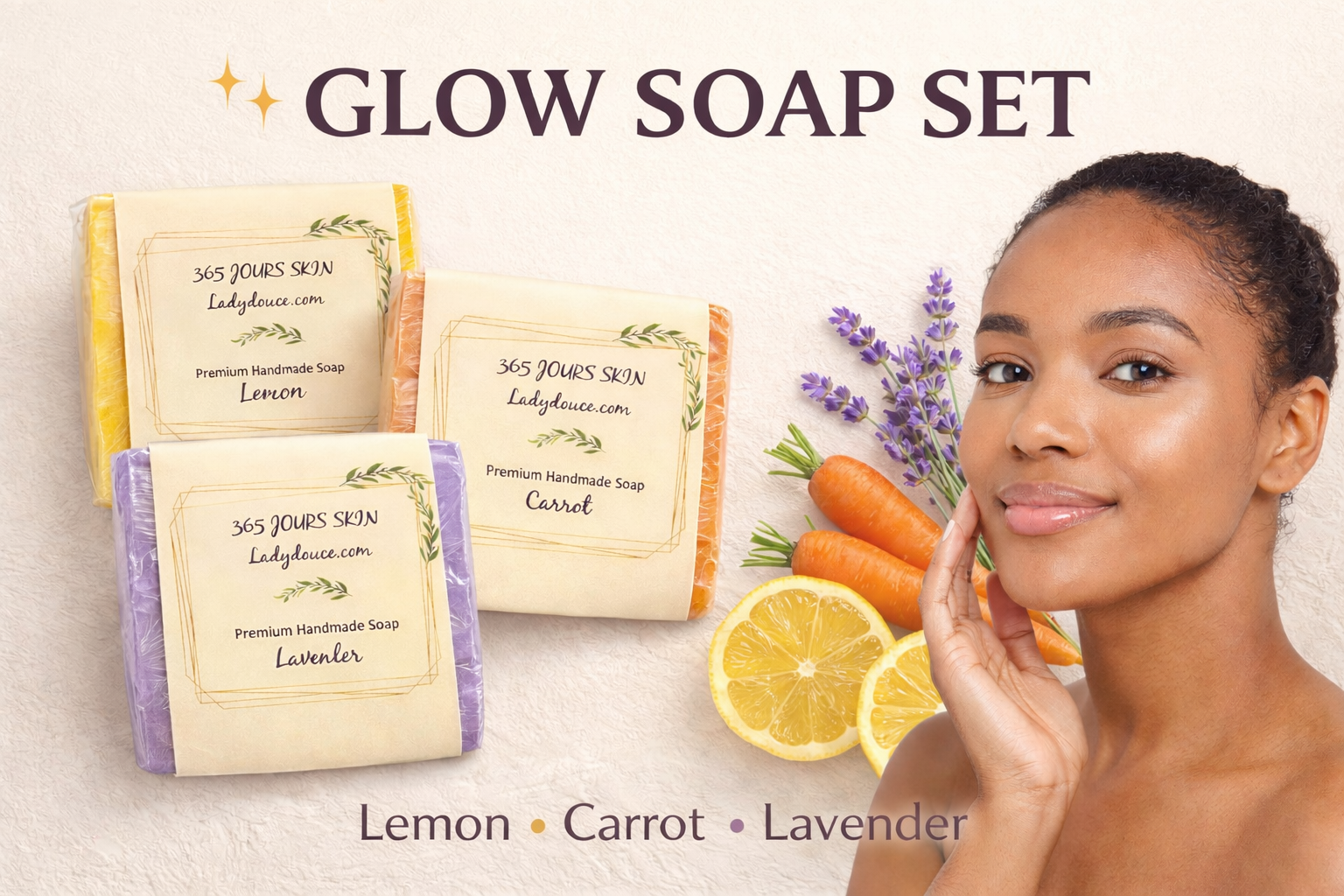 Handmade Glow Skin Bar | Lemon Carrot Lavender Face Body Soap | 12