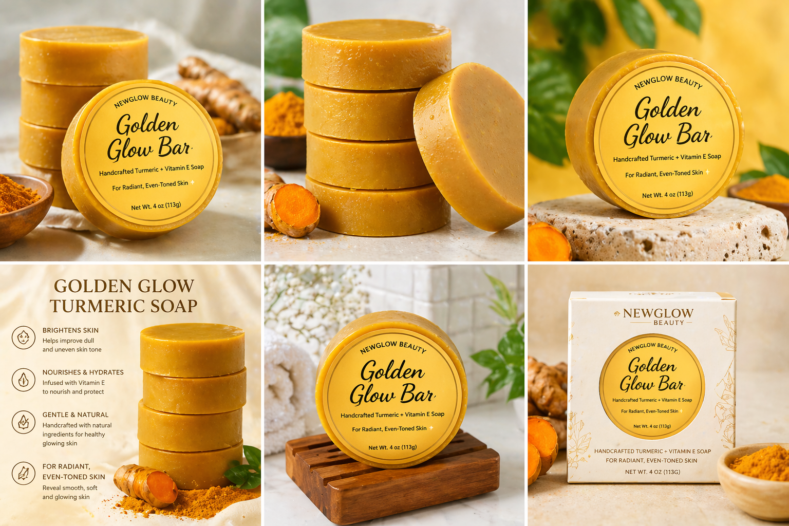 NEWGLOW Soap Trio – Brightening Lemon, Nourishing Carrot &amp; Turmeric Glow Bars (3-Pack)