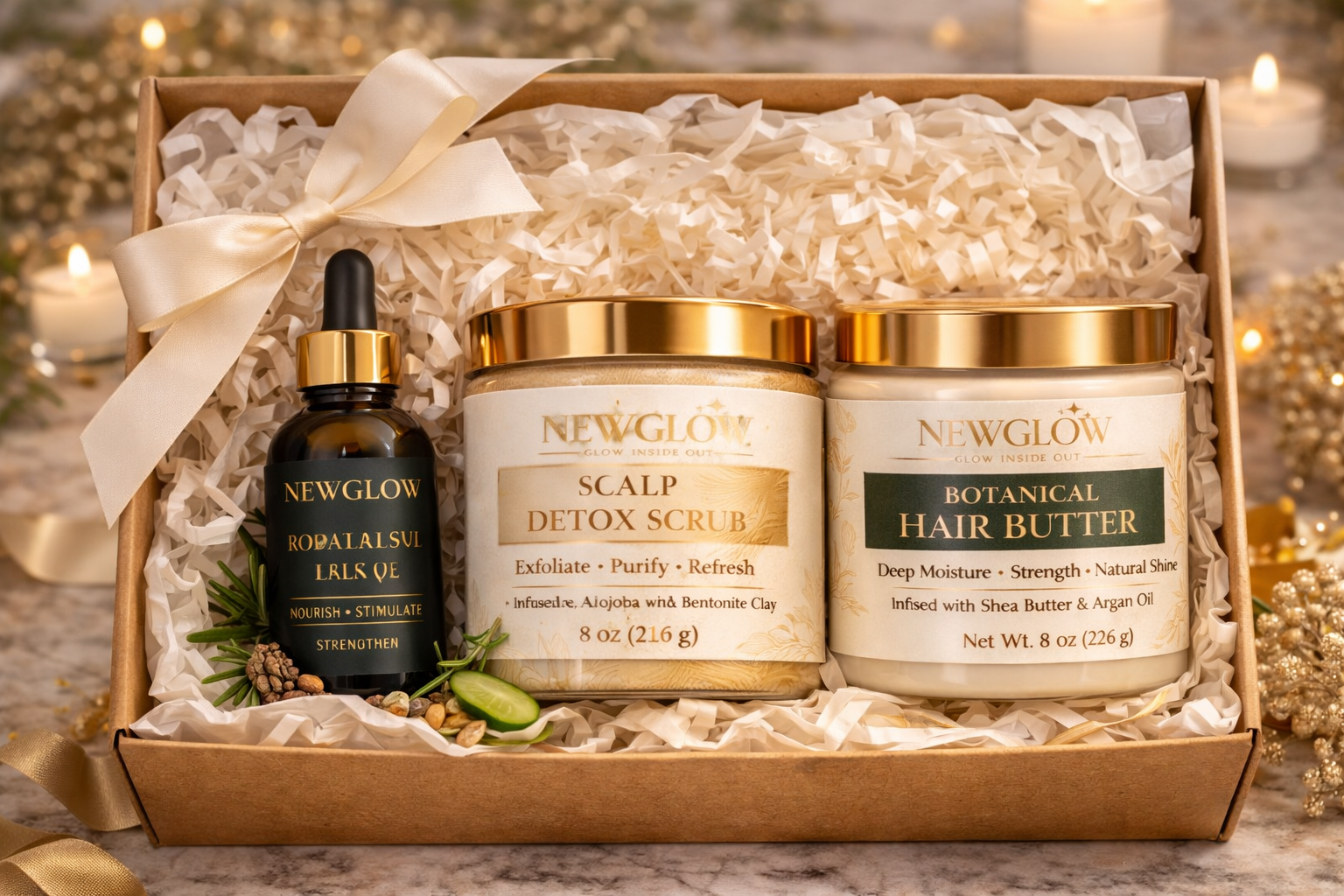 NEWGLOW Botanical Hair Care Gift Set – 3-Step Scalp & Hair Ritual