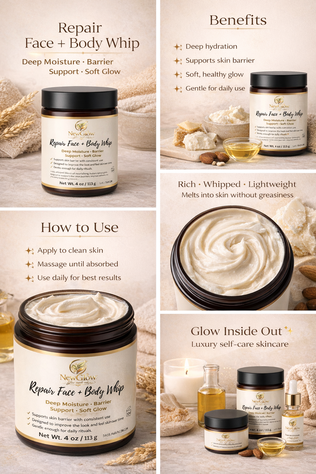 Repair Face + Body Whip | Deep Moisture + Soft Glow