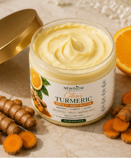 NEWGLOW Citrus Turmeric Face & Body Butter – Deep Moisturizing Cream for Soft, Radiant & Glowing Skin